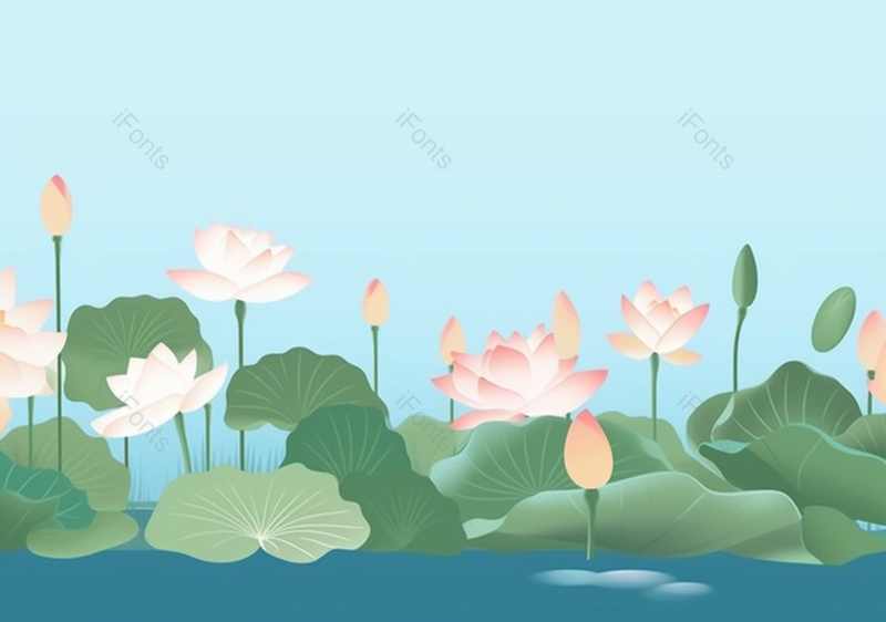 淡雅蓝色节气荷花特写插画背景,插画/手绘图,插画/手绘图库,插画/手绘图下载,插画/手绘
